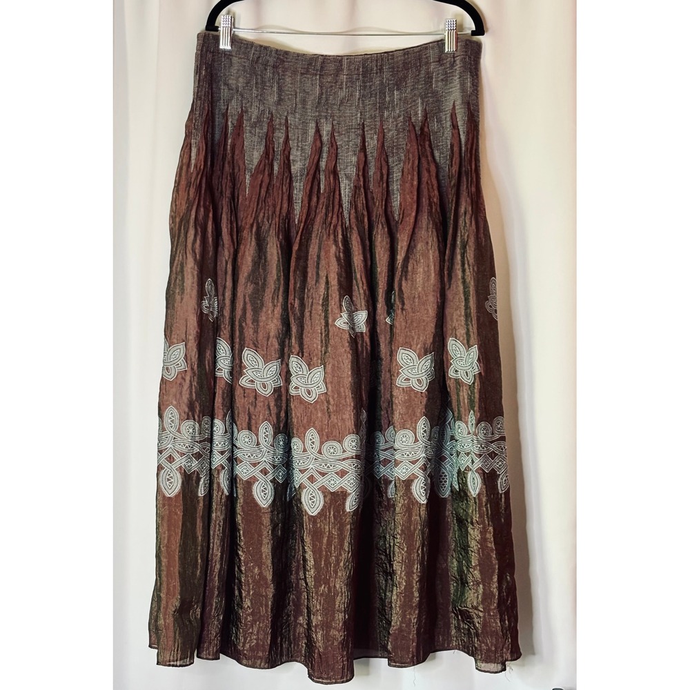 Coldwater Creek Womens Bronze Aqua Festival Celtic Boho Maxi Skirt Large